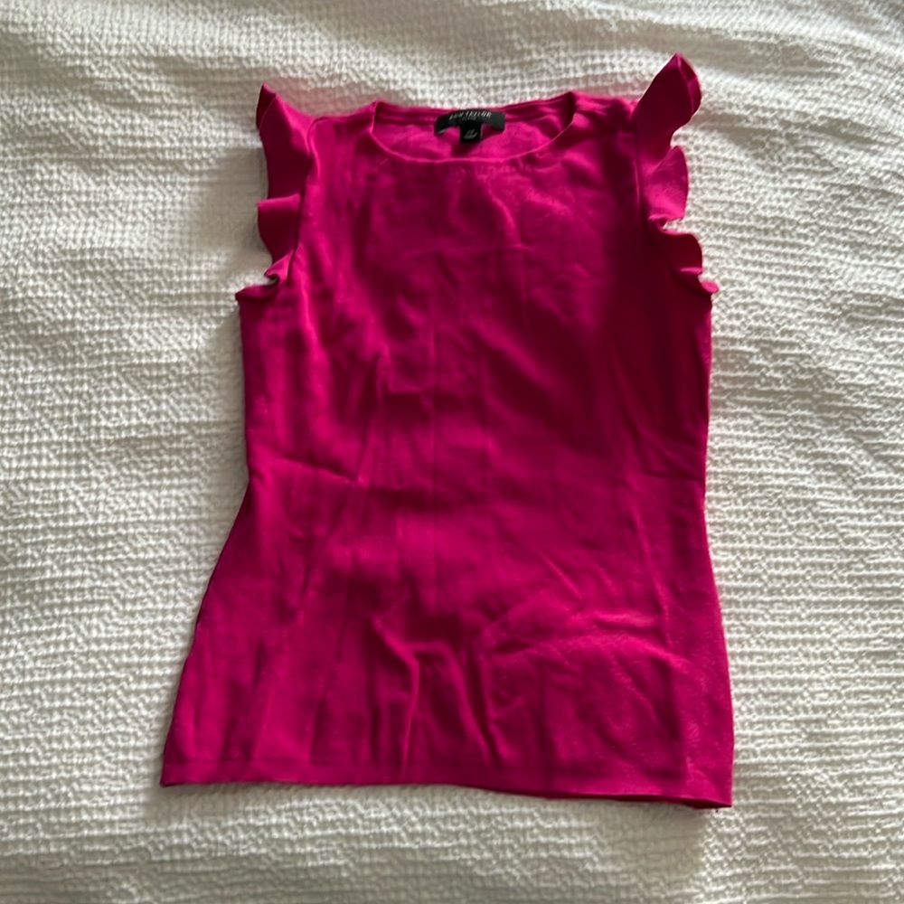 Ann Taylor hot pink ruffled sleeveless sweater tank XSP